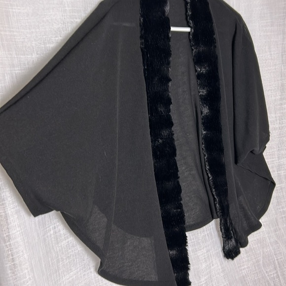 vtg Simply Irresistible,cardigan,women faux fur trim,black,sheer,batwing, L -XL - Picture 3 of 14